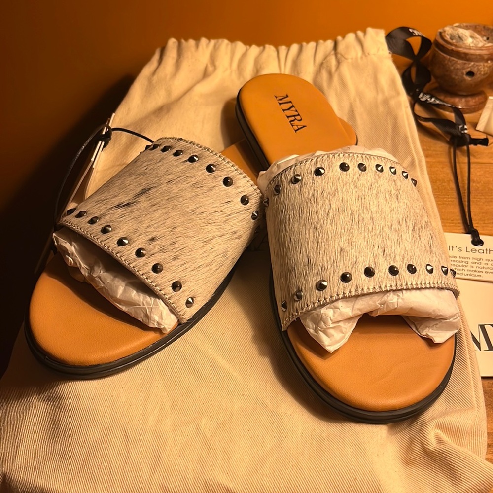 Myra Bag Cream and Tan Studded Sandals